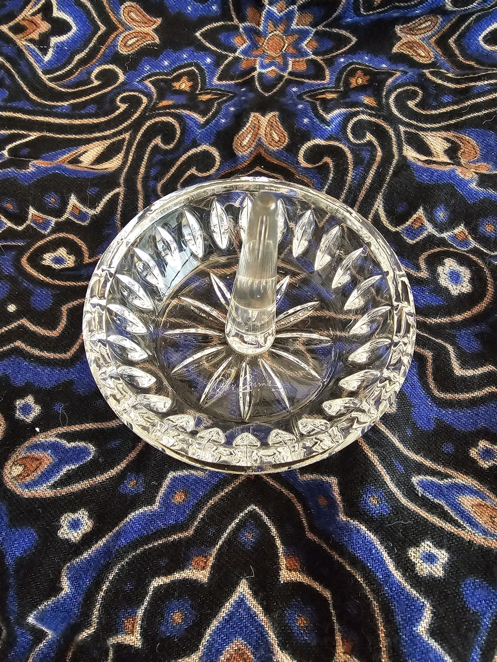 Signed Oleg Cassini Crystal Ring Holder Dish Starburst Vintage Cut Glass